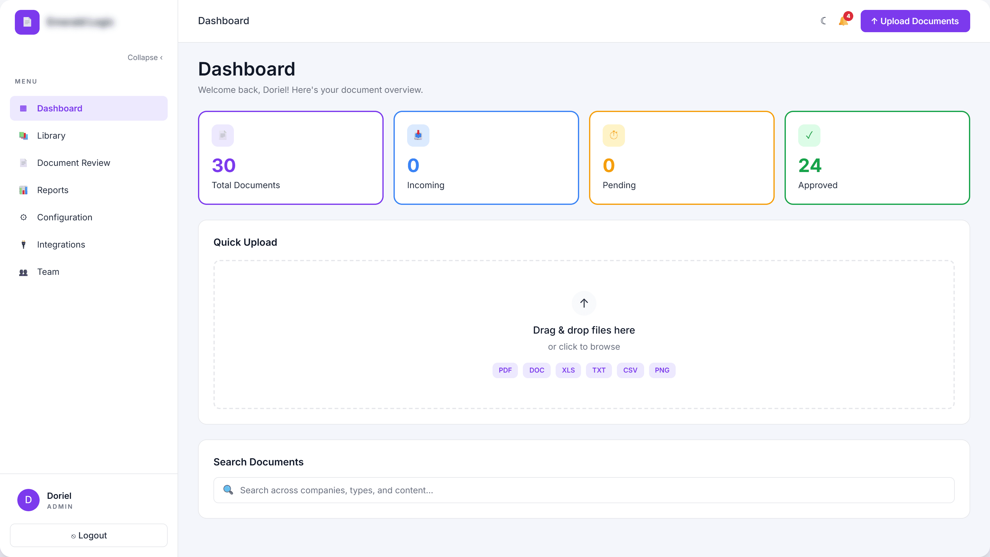 Dashboard · live document overview