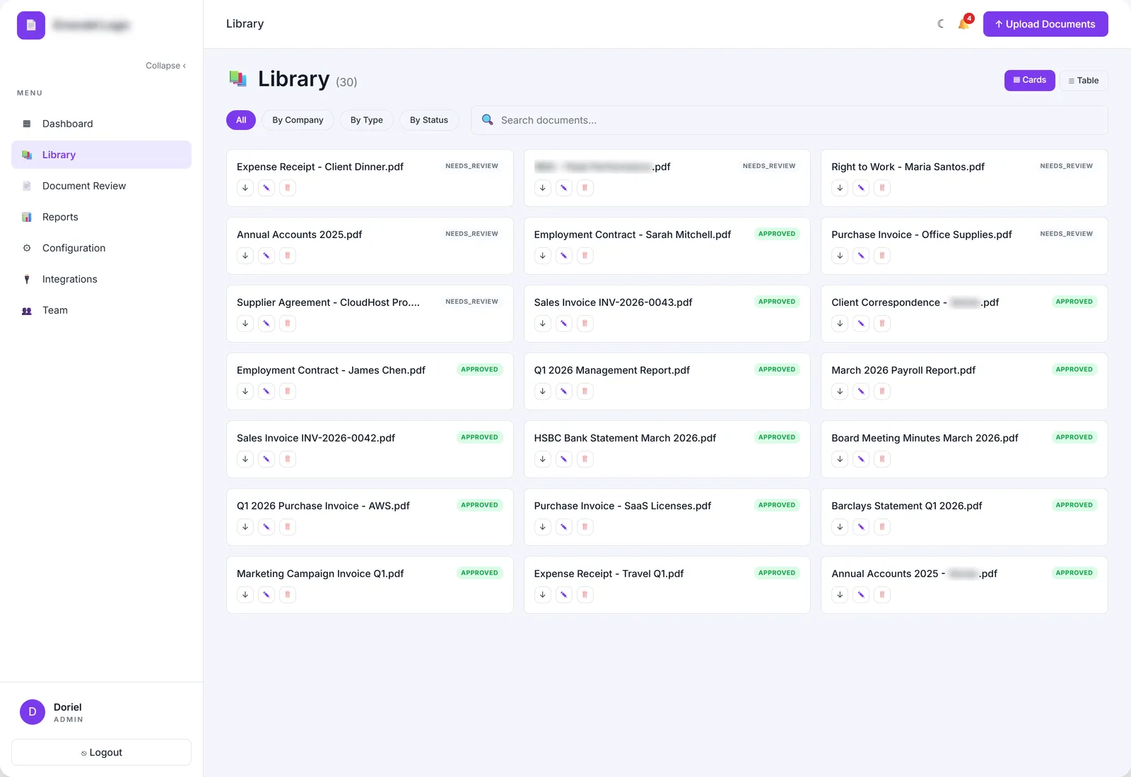 Library · 30 documents, multi-status