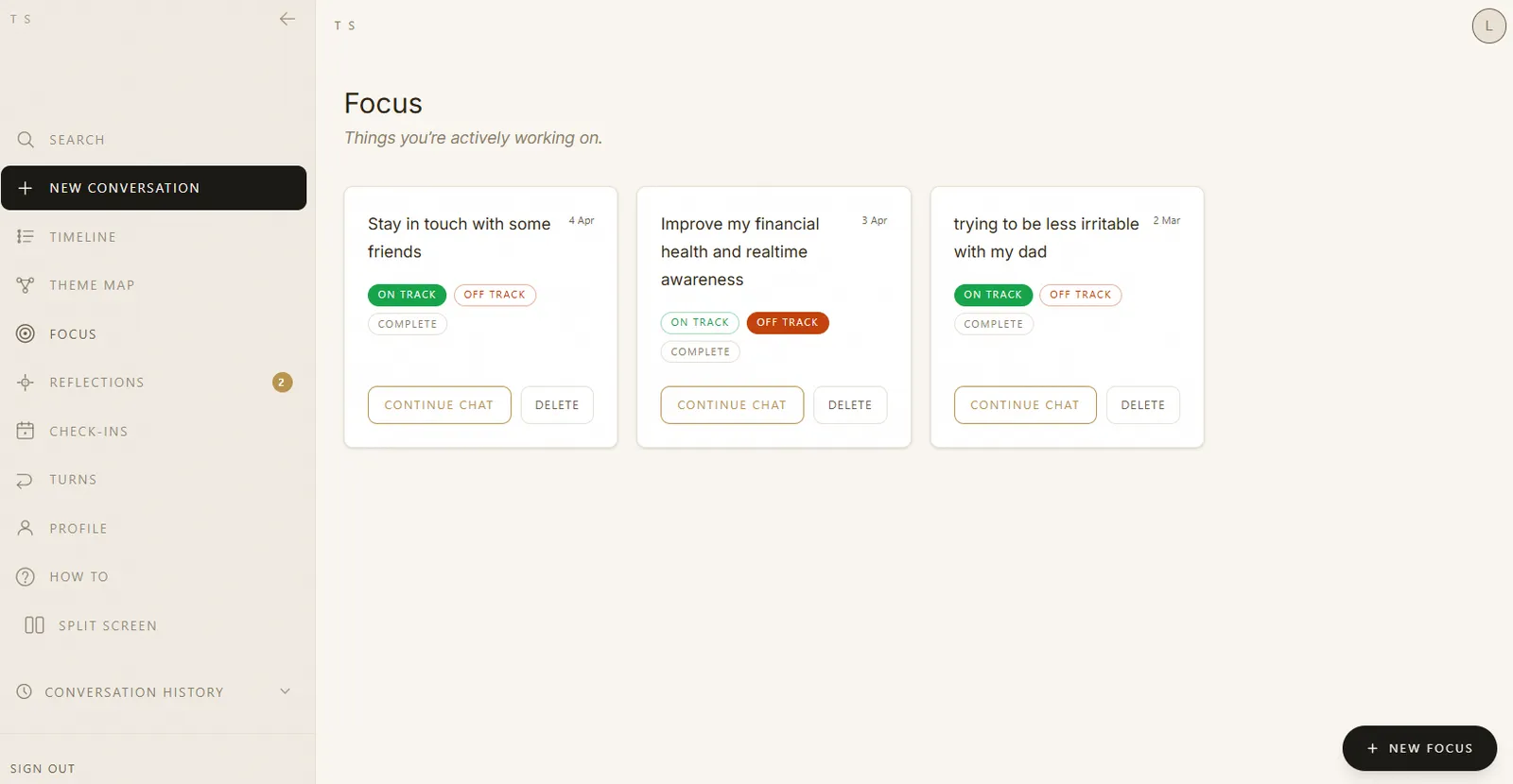 Focus threads · pinning what you want to think about