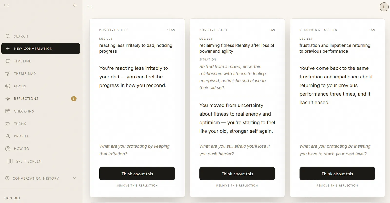 Reflection cards · pulling insights out of the past month