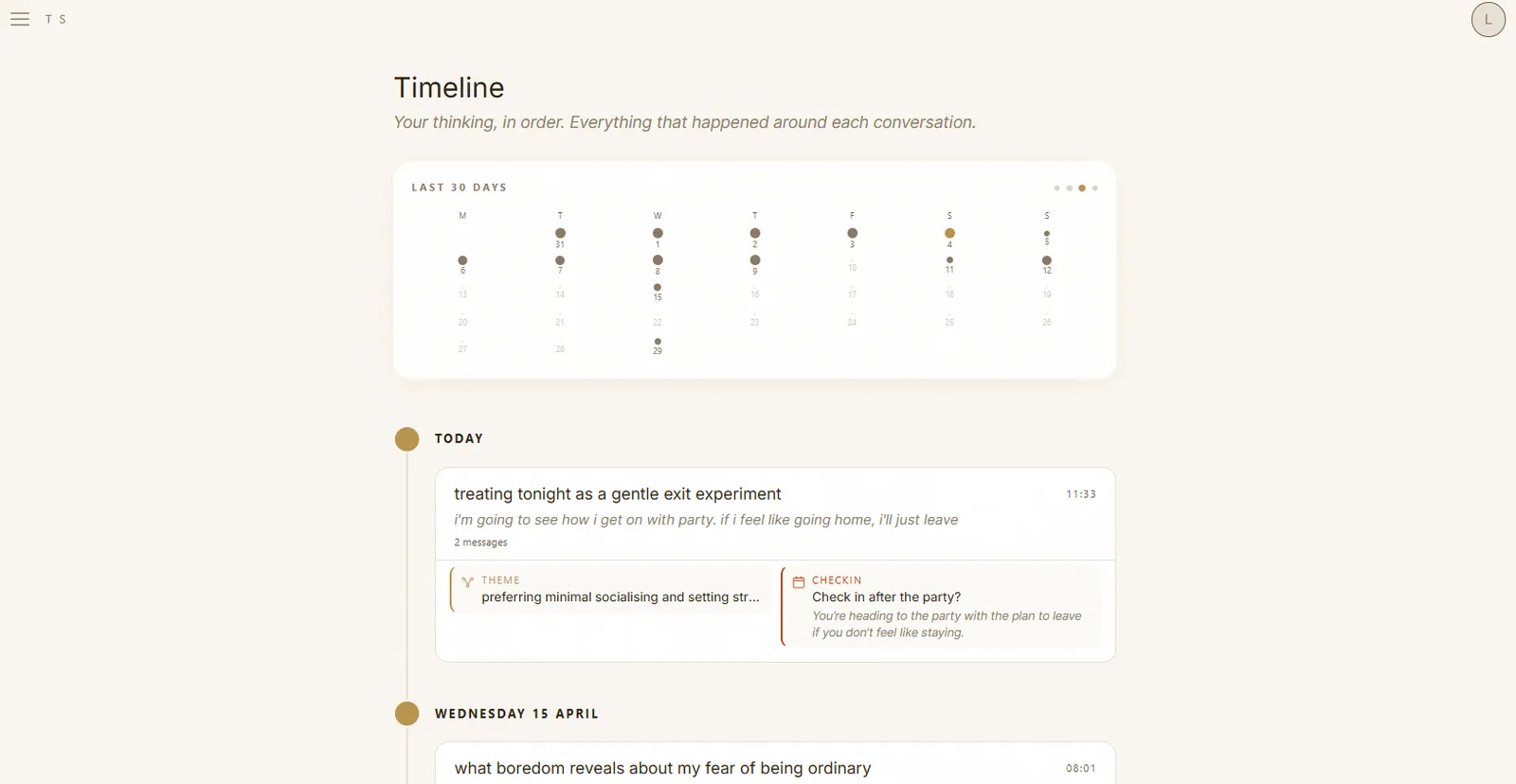 Timeline · how a theme has moved over time