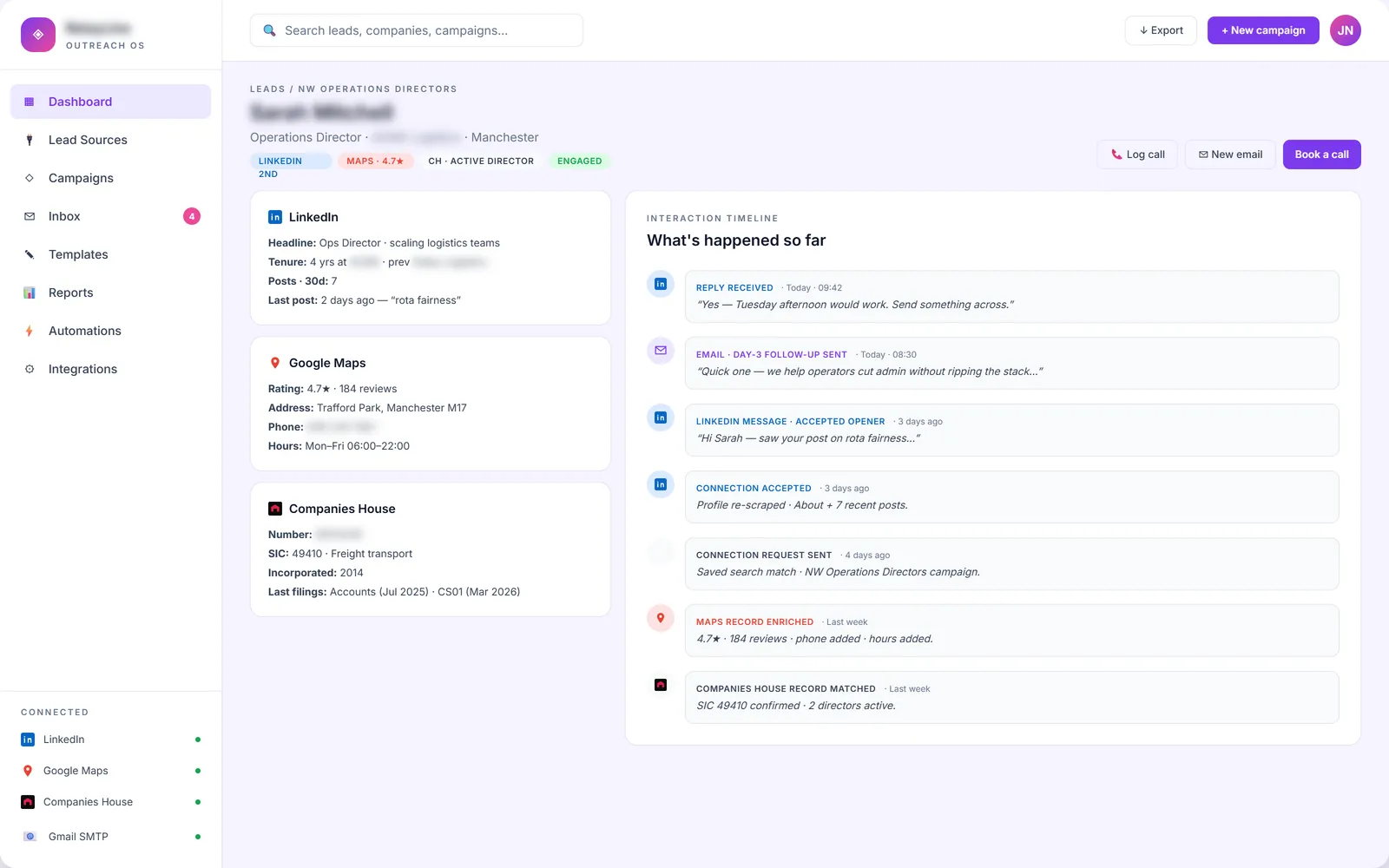 Lead deep-dive · three data sources merged, full interaction timeline